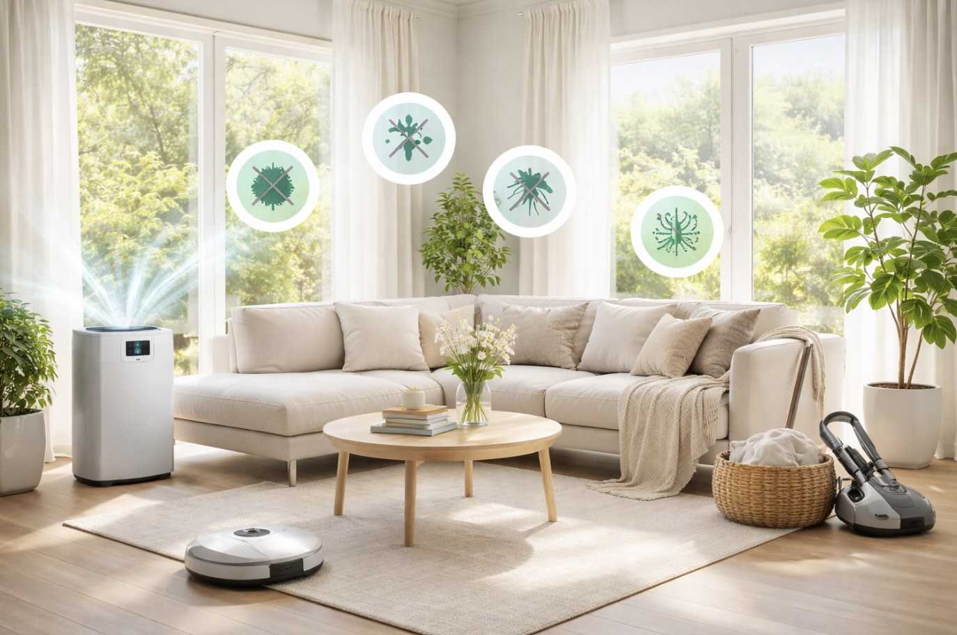 Een allergeenvrij huis, met op een luchtreiniger, robotstofzuiger en gewone stofzuiger